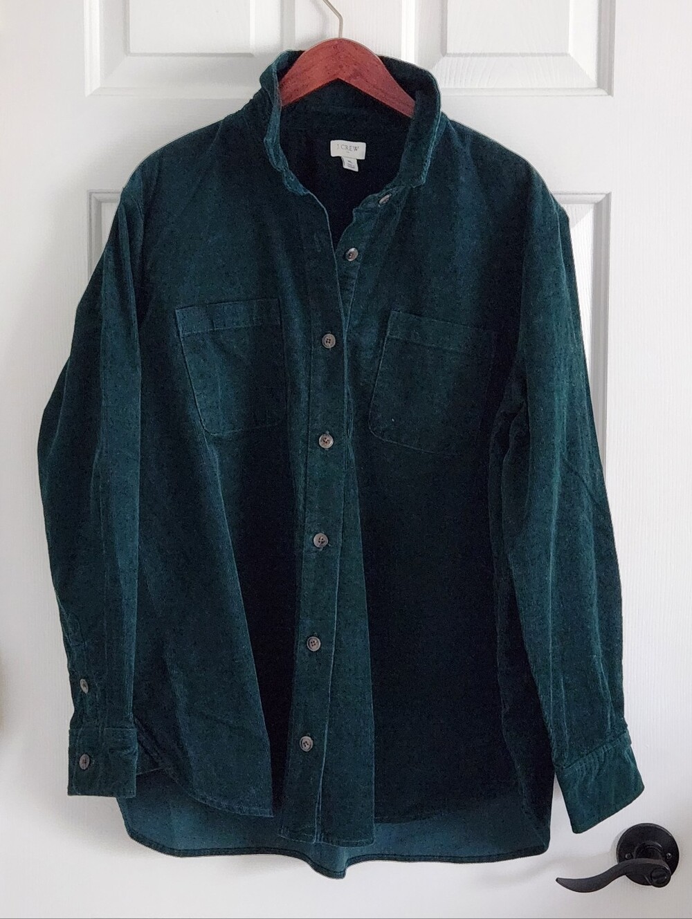 J. Crew Corduroy Button Up Shirt Jacket With Pockets Dark Green 100% Cotton